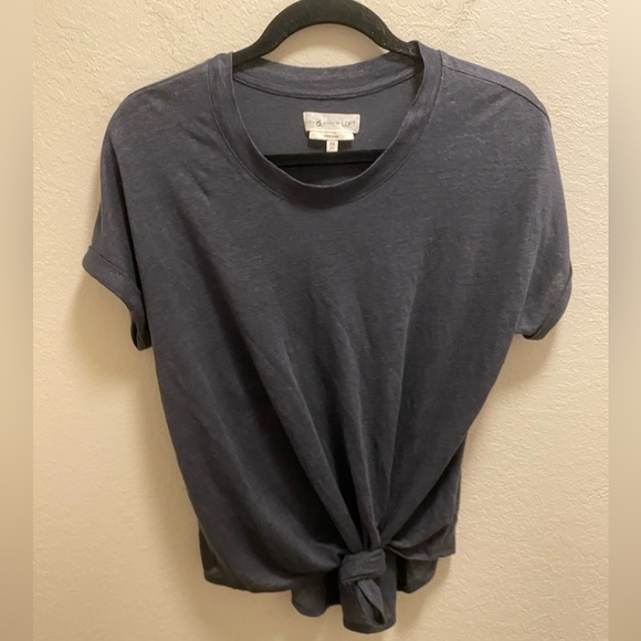 Lou & Grey Dark Blue 100% Linen Front Knot T-Shirt. - Picture 1 of 6